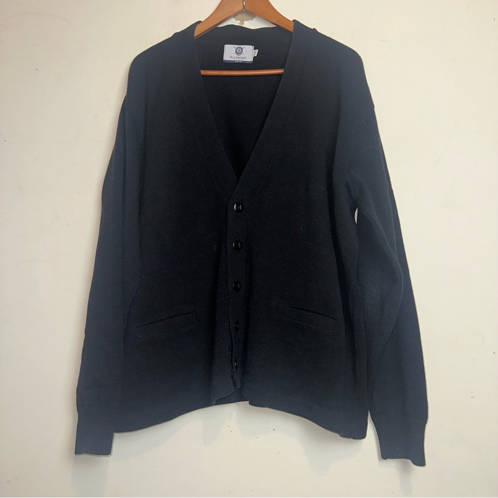 Vintage Blueberry Knitting Inc Cardigan Sweater Mens XL Black Preppy Academia